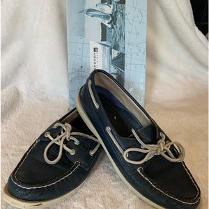 Sperry Top-Sider, Navy Deerskin leather, Good Condition, 8M, w Box, Boat shoe